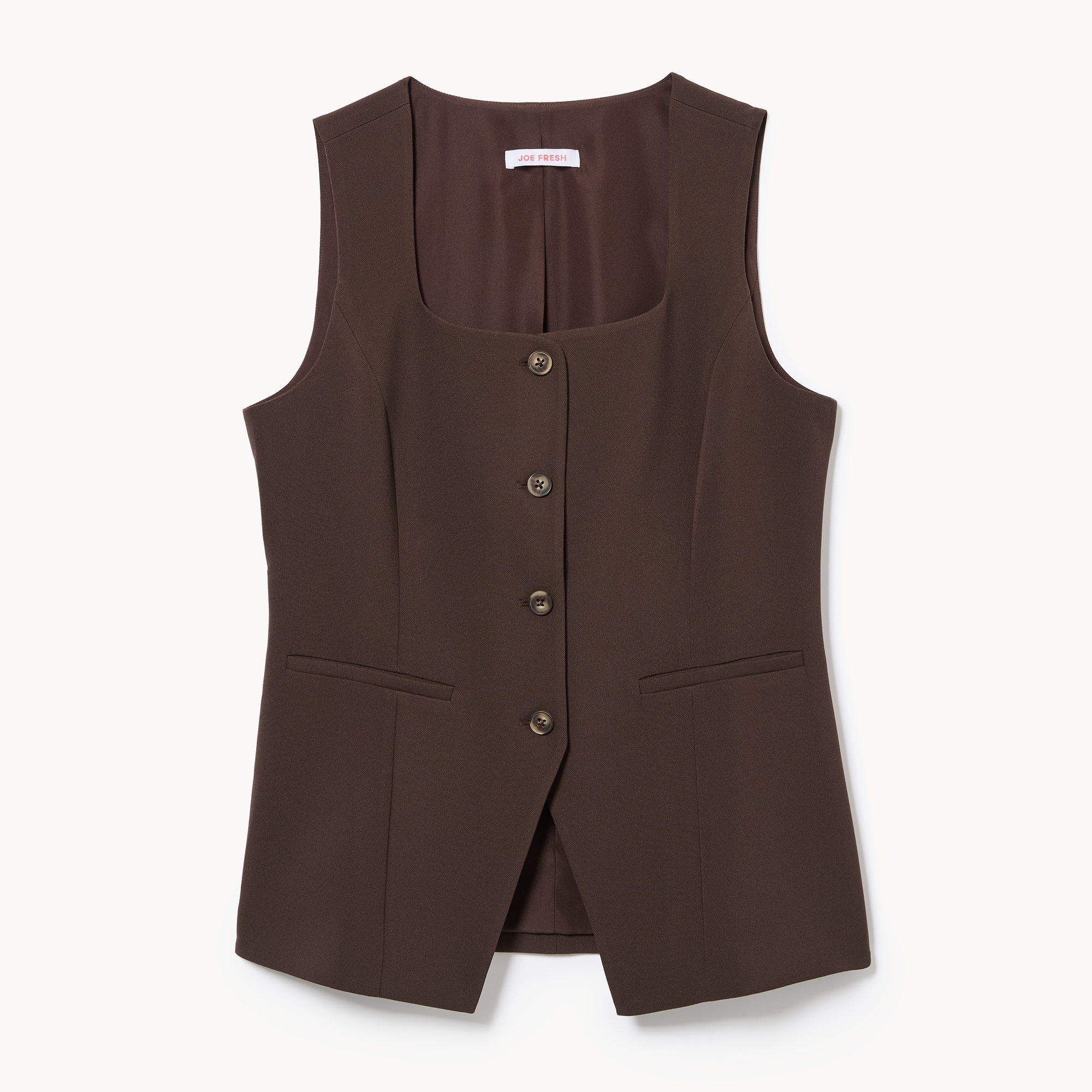 T*O様 【24SS】Tsukushi Vest(BROWN) Crepe Longline Vest in Dark Brown from Joe Fresh