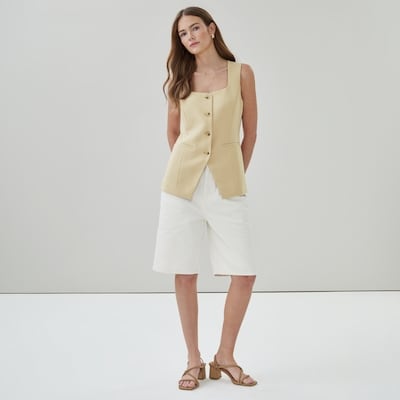 Crepe Longline Vest - Sand