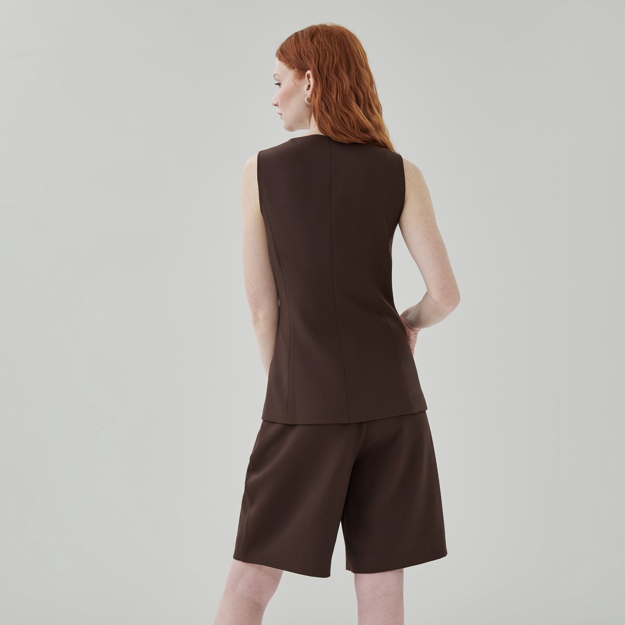 Crepe Longline Vest in Dark Brown from Joe Fresh