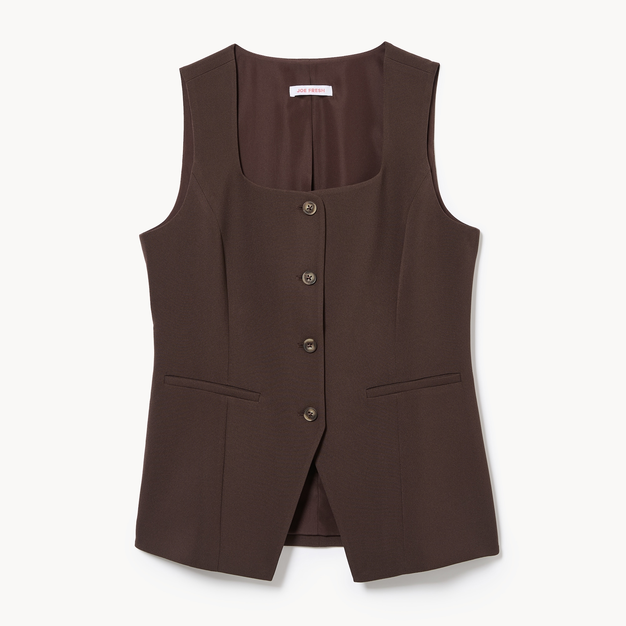 Crepe Longline Vest in Dark Brown from Joe Fresh