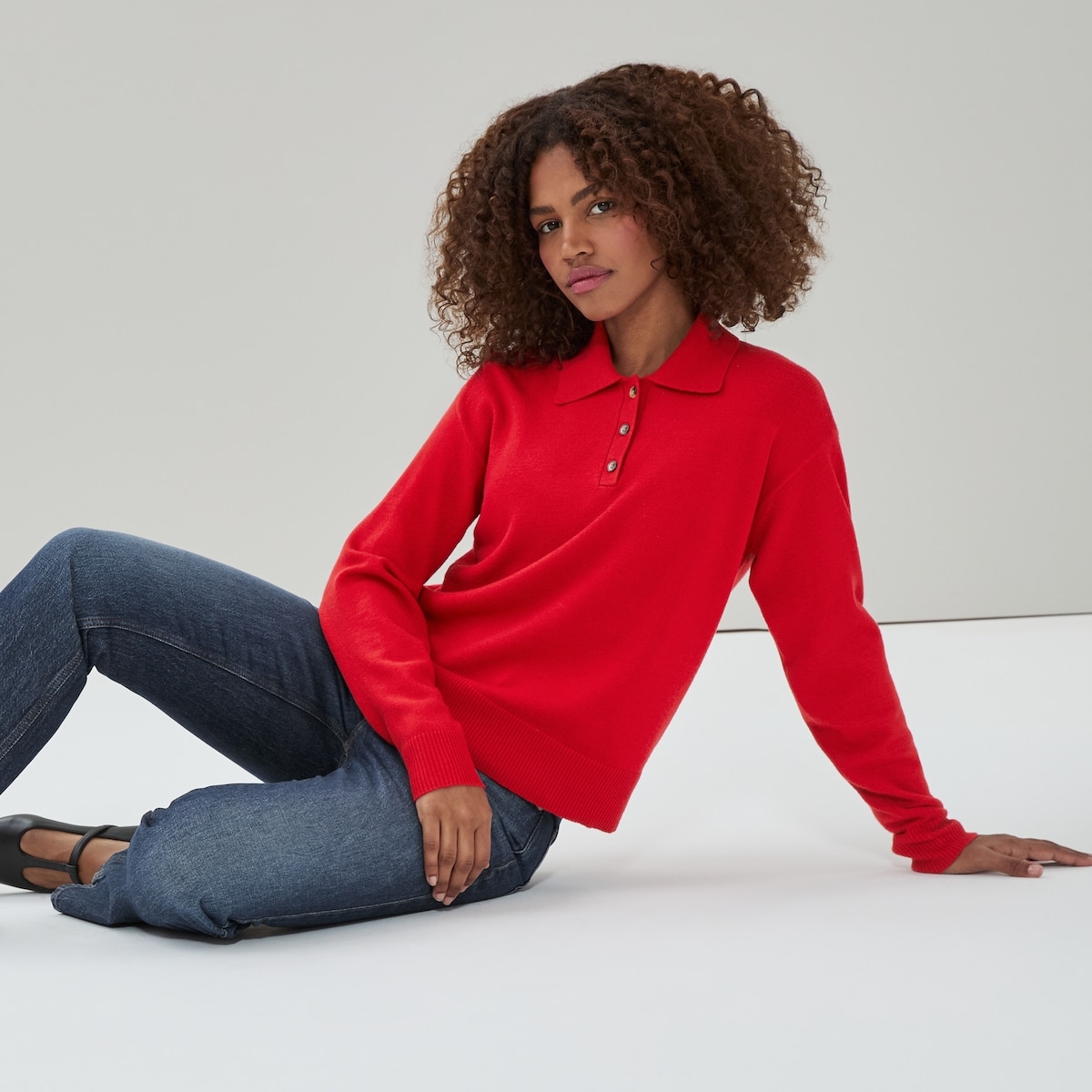 Chandail en tricot col - Rouge