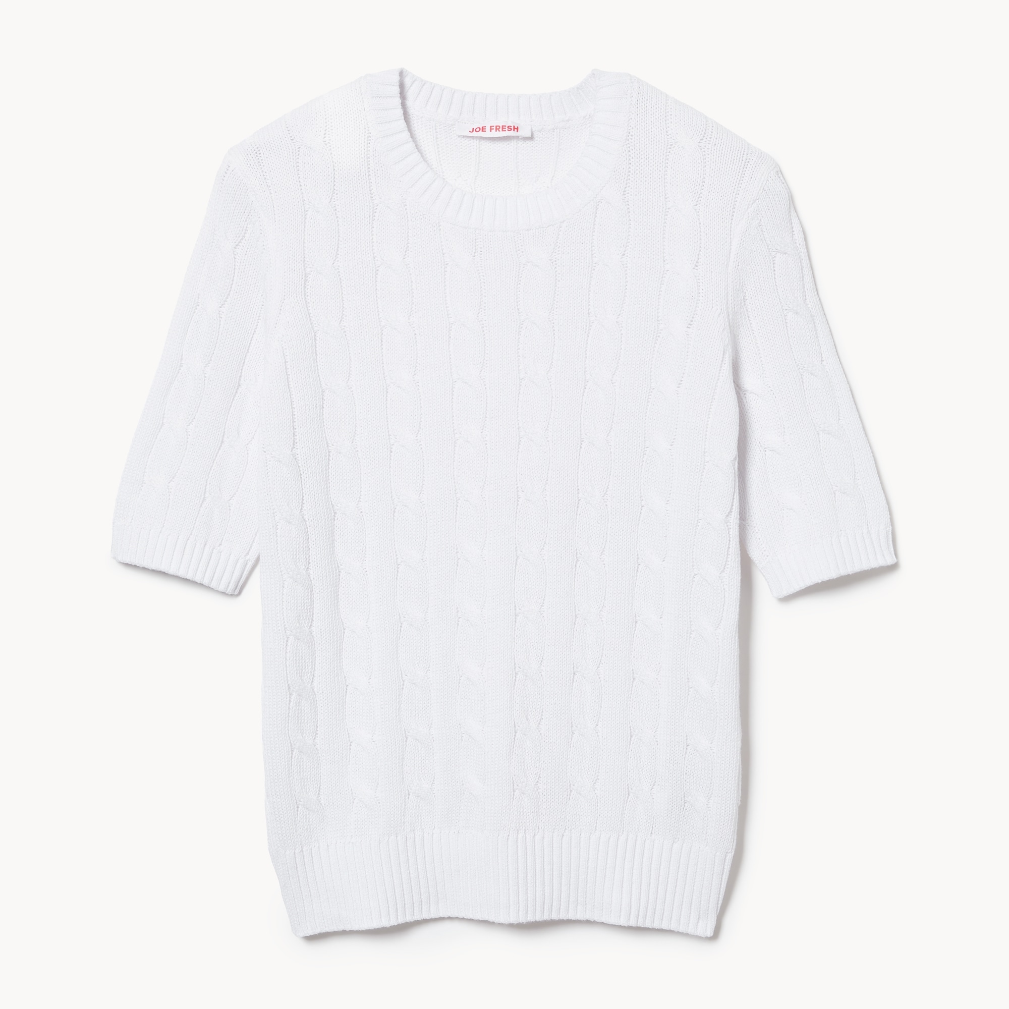 Cable Knit Short Sleeve Sweater in Bright White from Joe Fresh