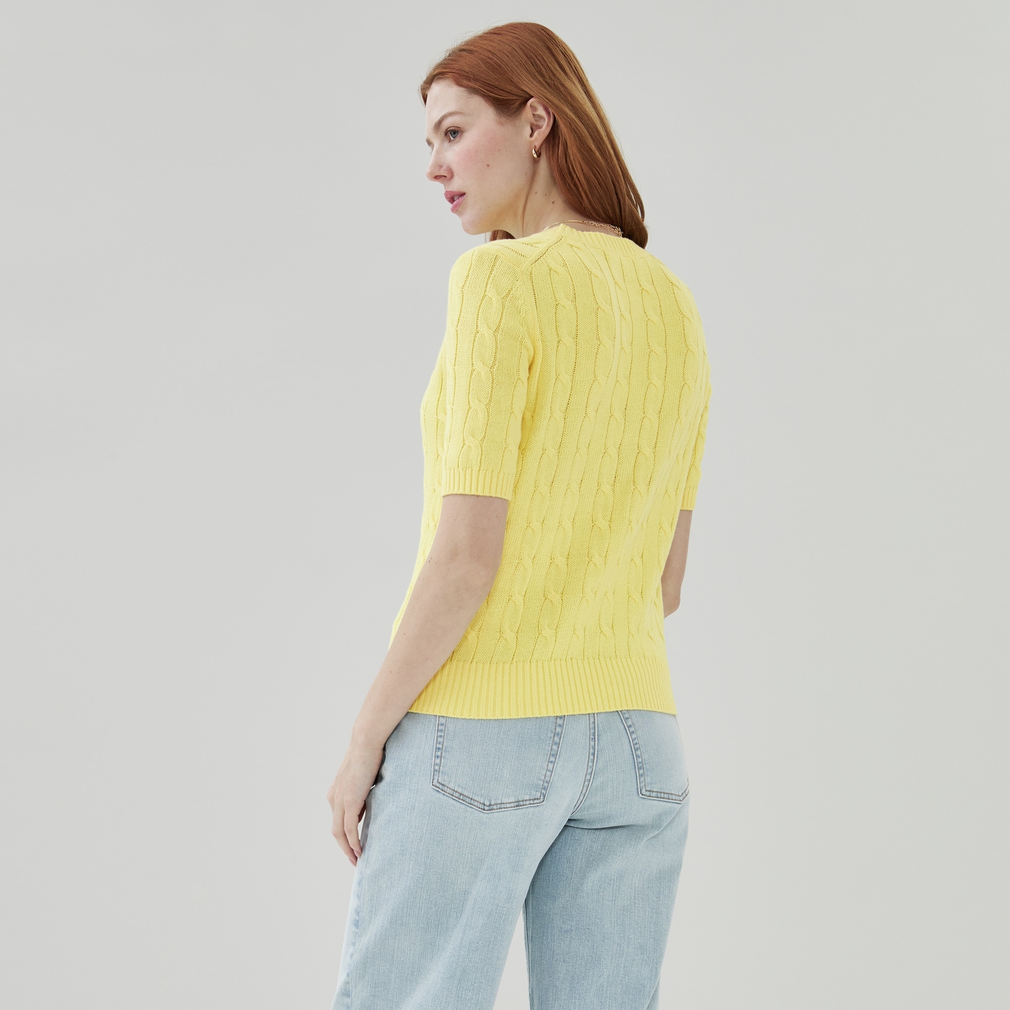 Cable Knit Short Sleeve Sweater in Yellow from Joe Fresh