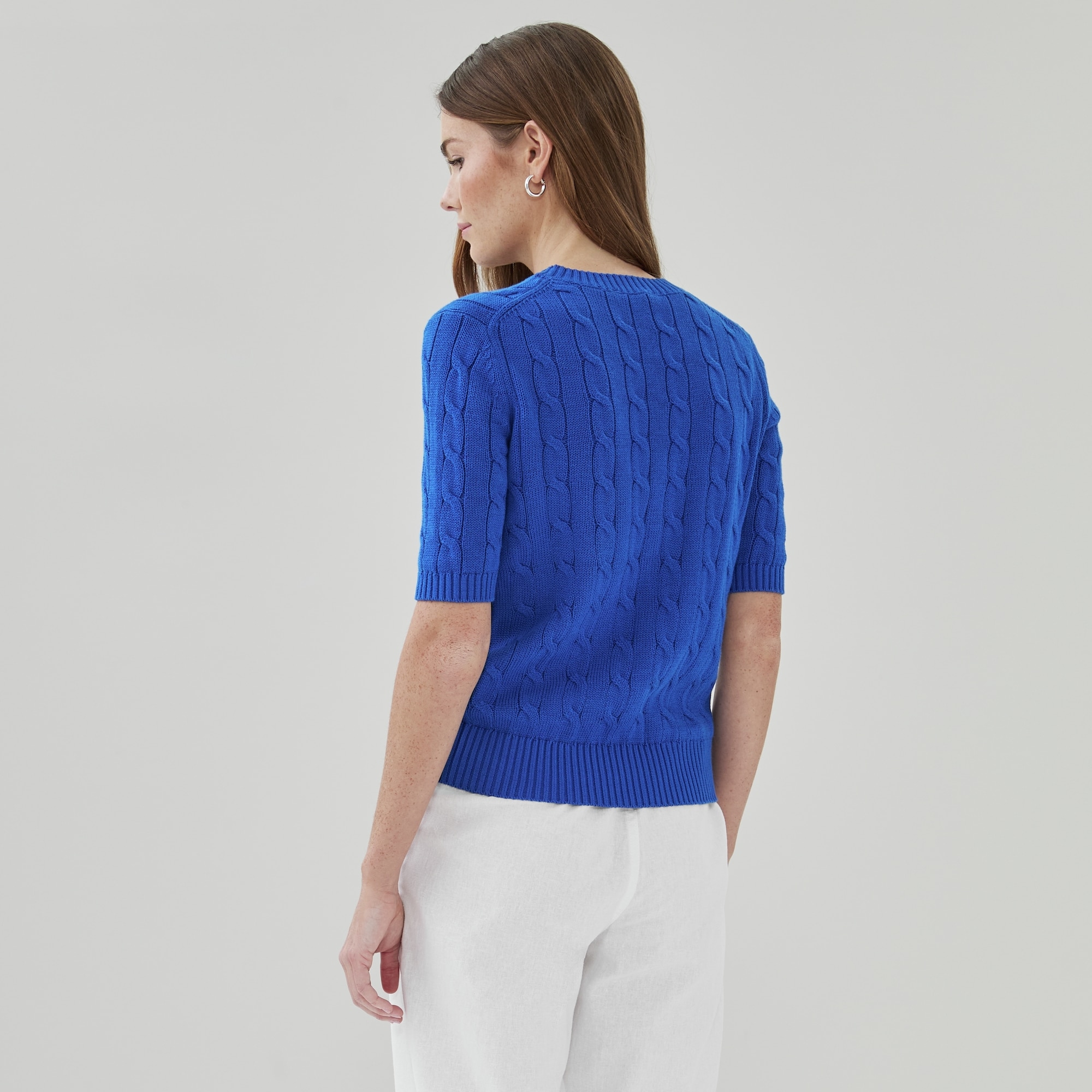 Cable Knit Short Sleeve Sweater in Blue from Joe Fresh