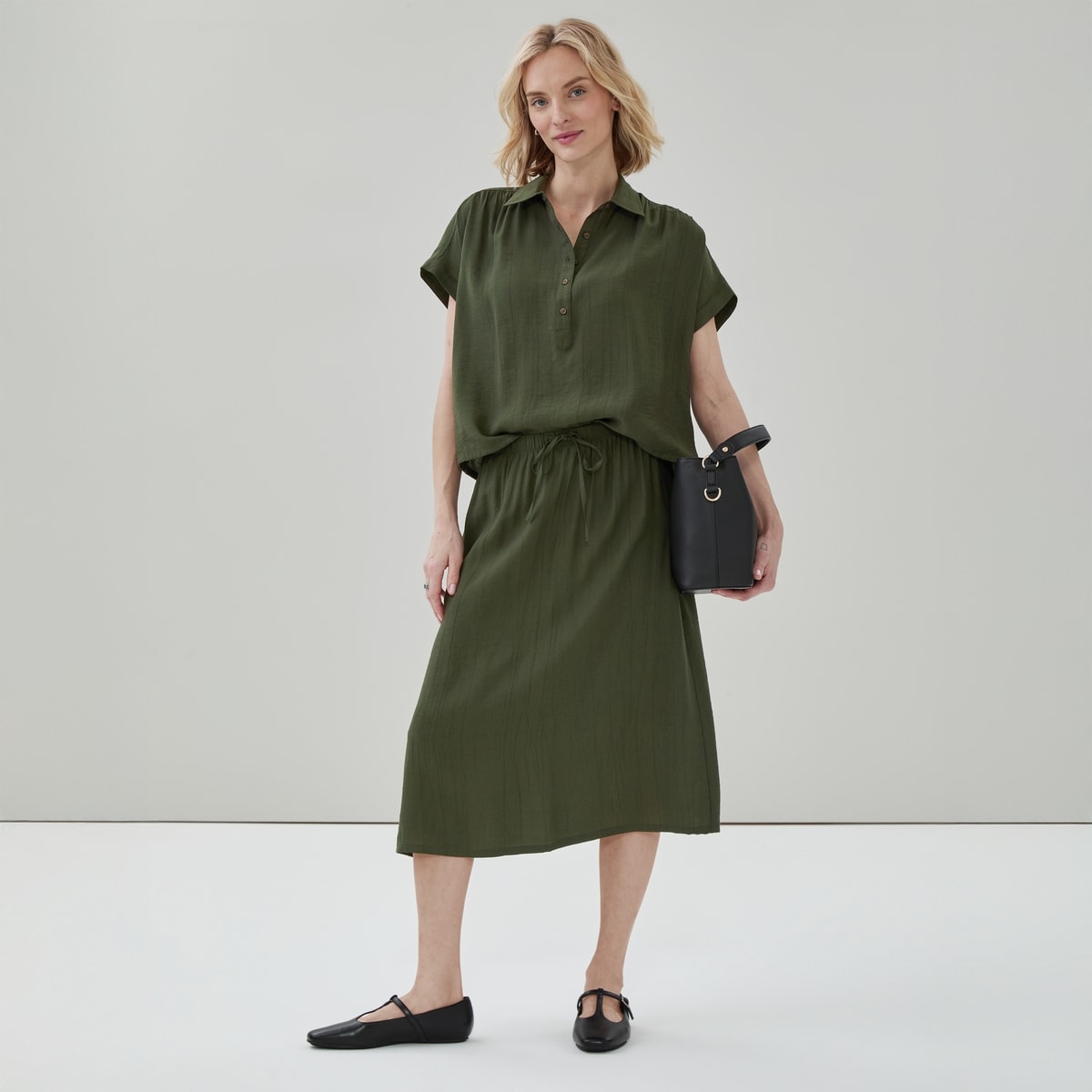 Twill Button-Up Shirt - Dark Khaki Brown