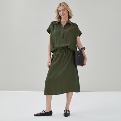Twill Button-Up Shirt - Dark Khaki Brown