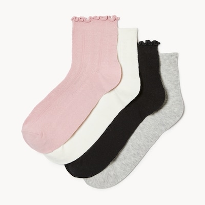 Ens. 4 paires chaussettes mi-hautes en pointelle - Noir