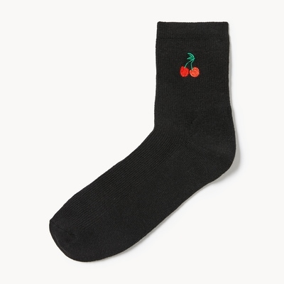 Embroidered Mid-Crew Socks - Black