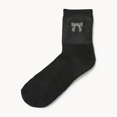 Rhinestone Mid-Crew Socks - Black