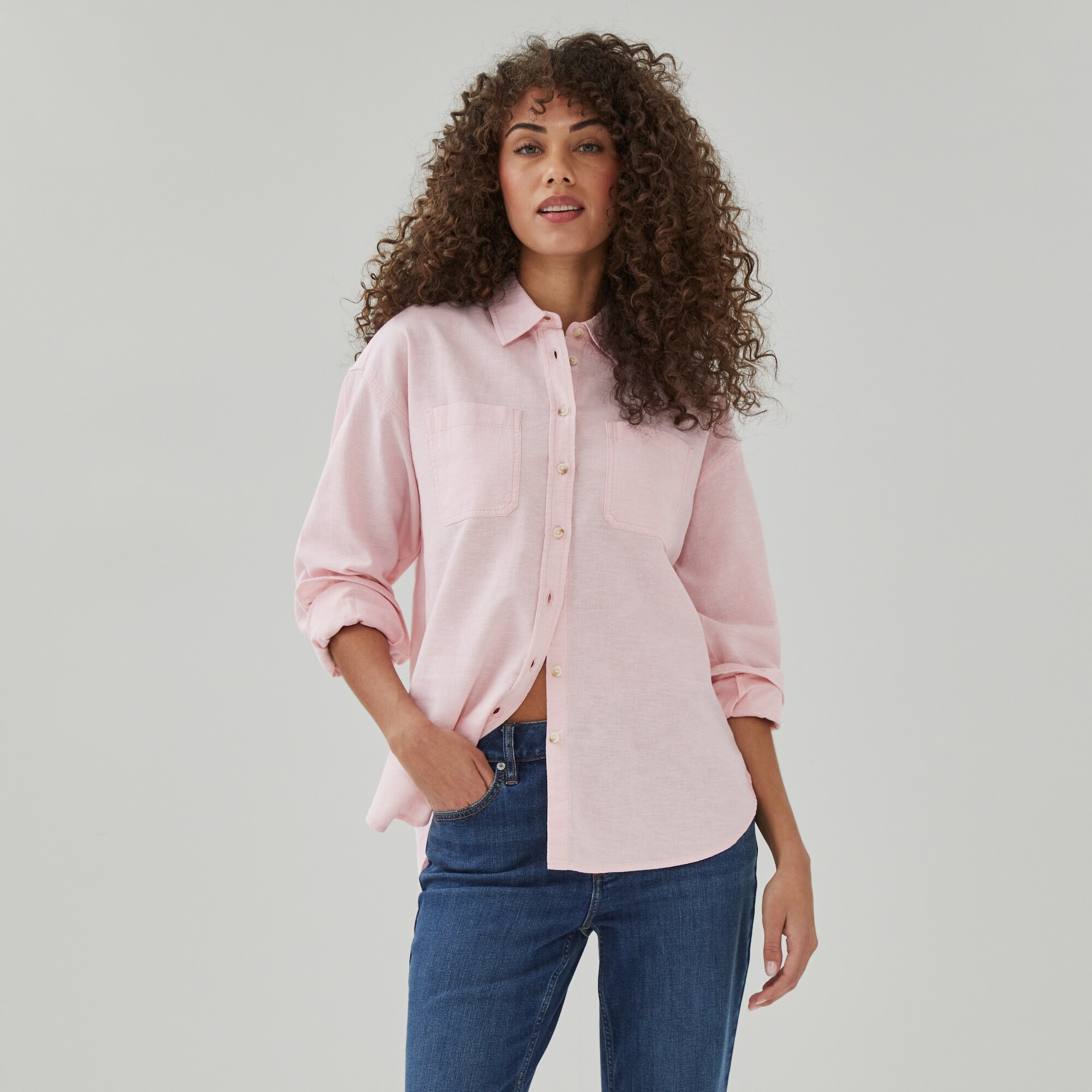 Linen Cotton Oversized Shirt in Light Pink Mix from Joe Fresh