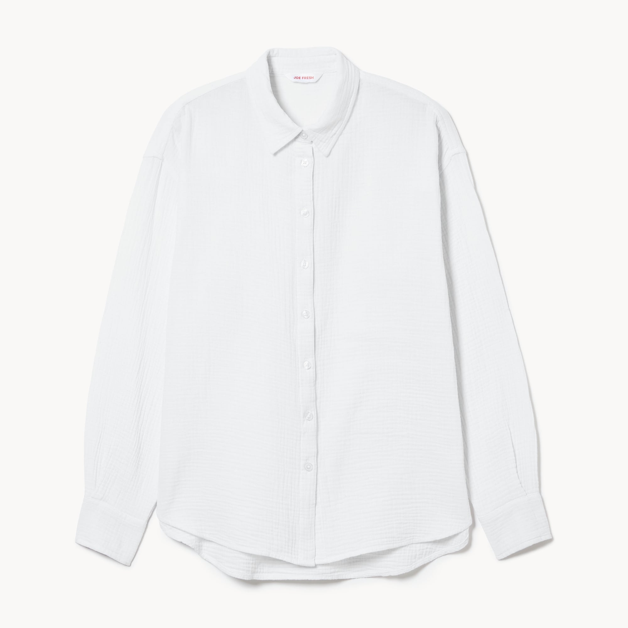 Oversized Crinkle Gauze Button-Up Shirt in Bright White from Joe Fresh