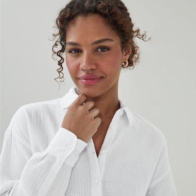 Chemise boutonnée ample en gaze froissée - Blanc pur