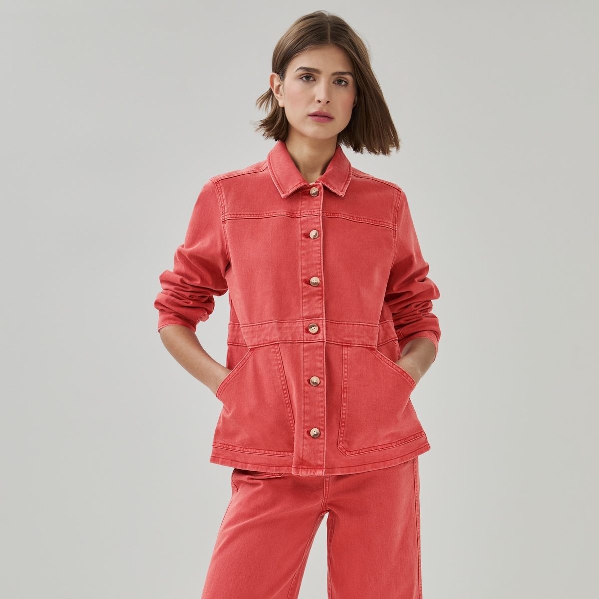 Veste utilitaire en denim rouge