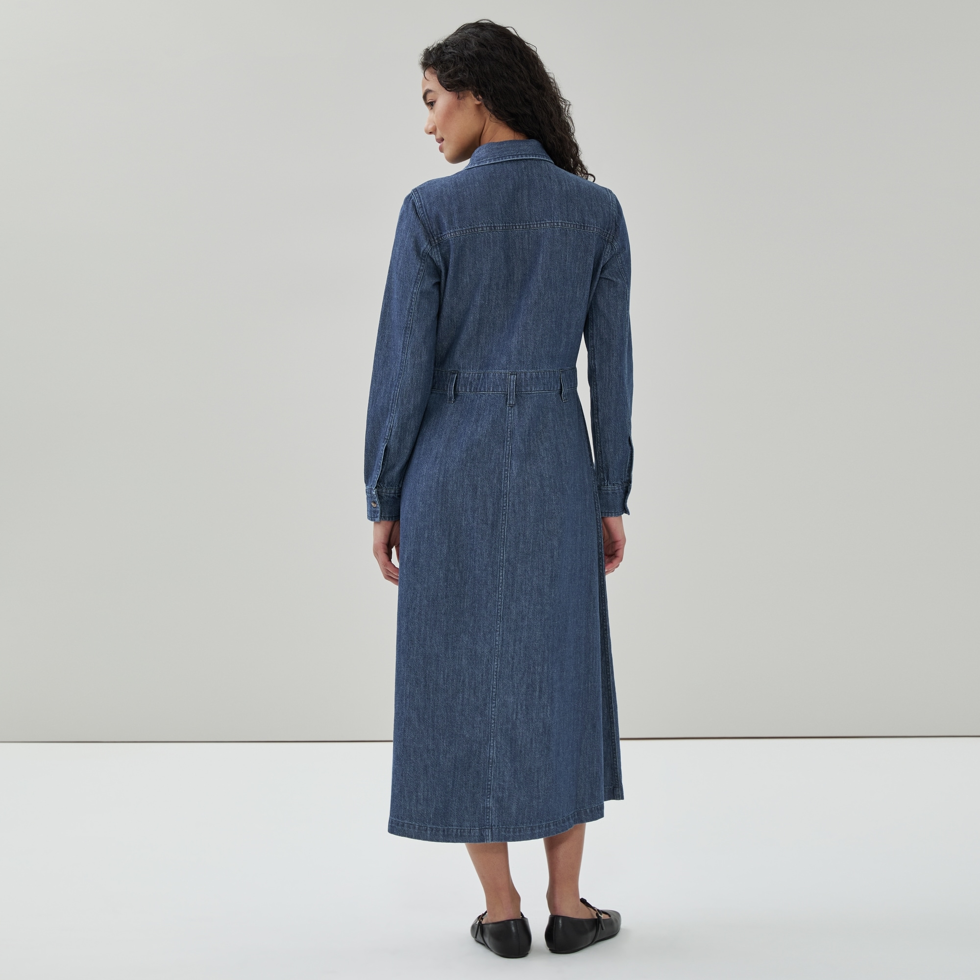 Denim Long Sleeve Midi Dress in Dark Wash from Joe Fresh