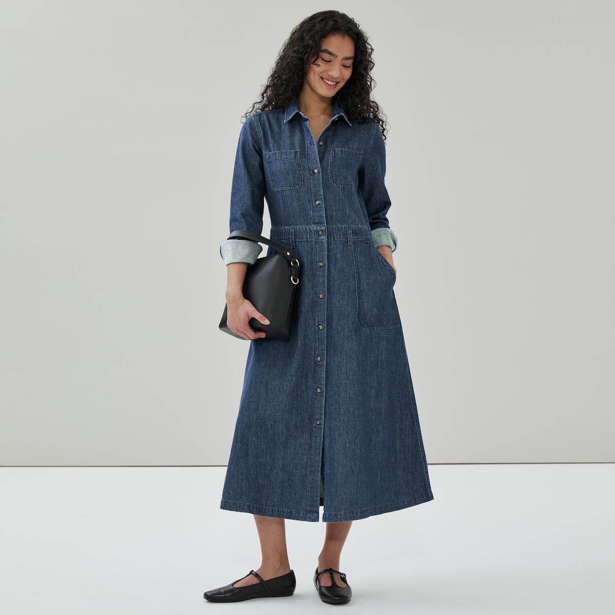Denim Long Sleeve Midi Dress