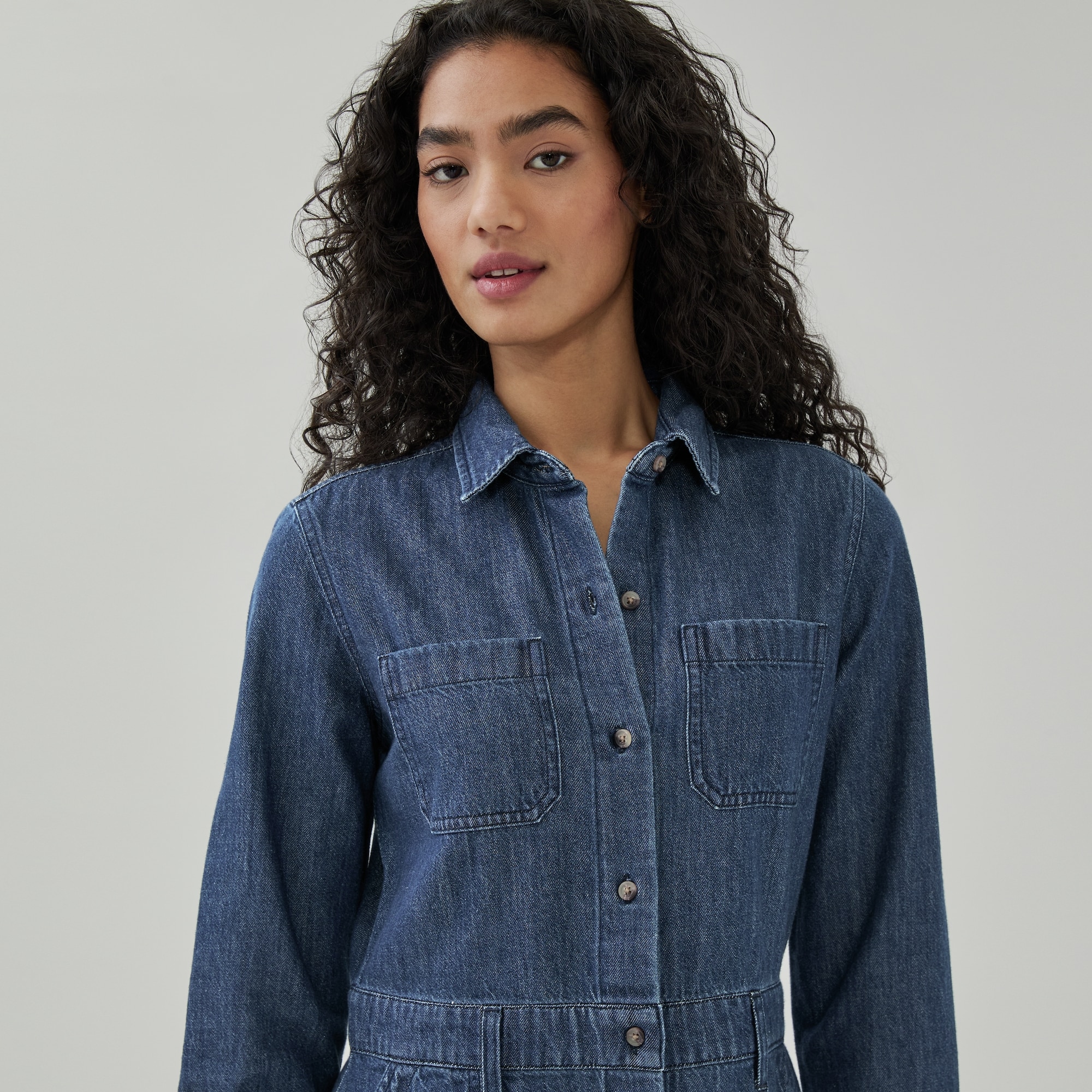 Denim Long Sleeve Midi Dress in Dark Wash from Joe Fresh