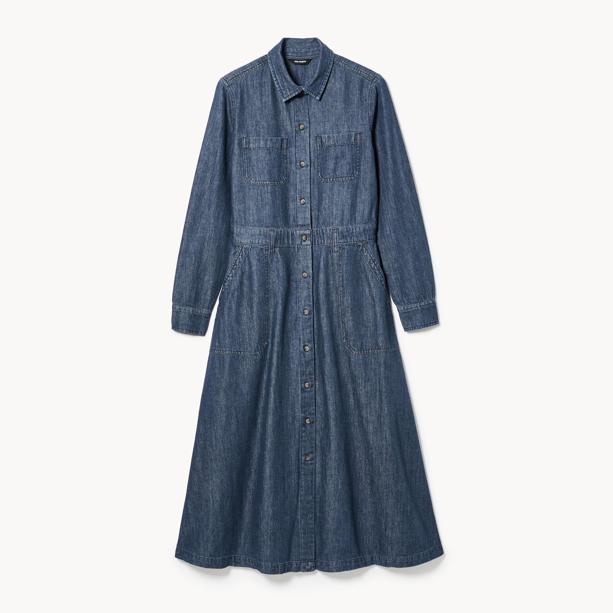 Denim Long Sleeve Midi Dress in Dark Wash from Joe Fresh