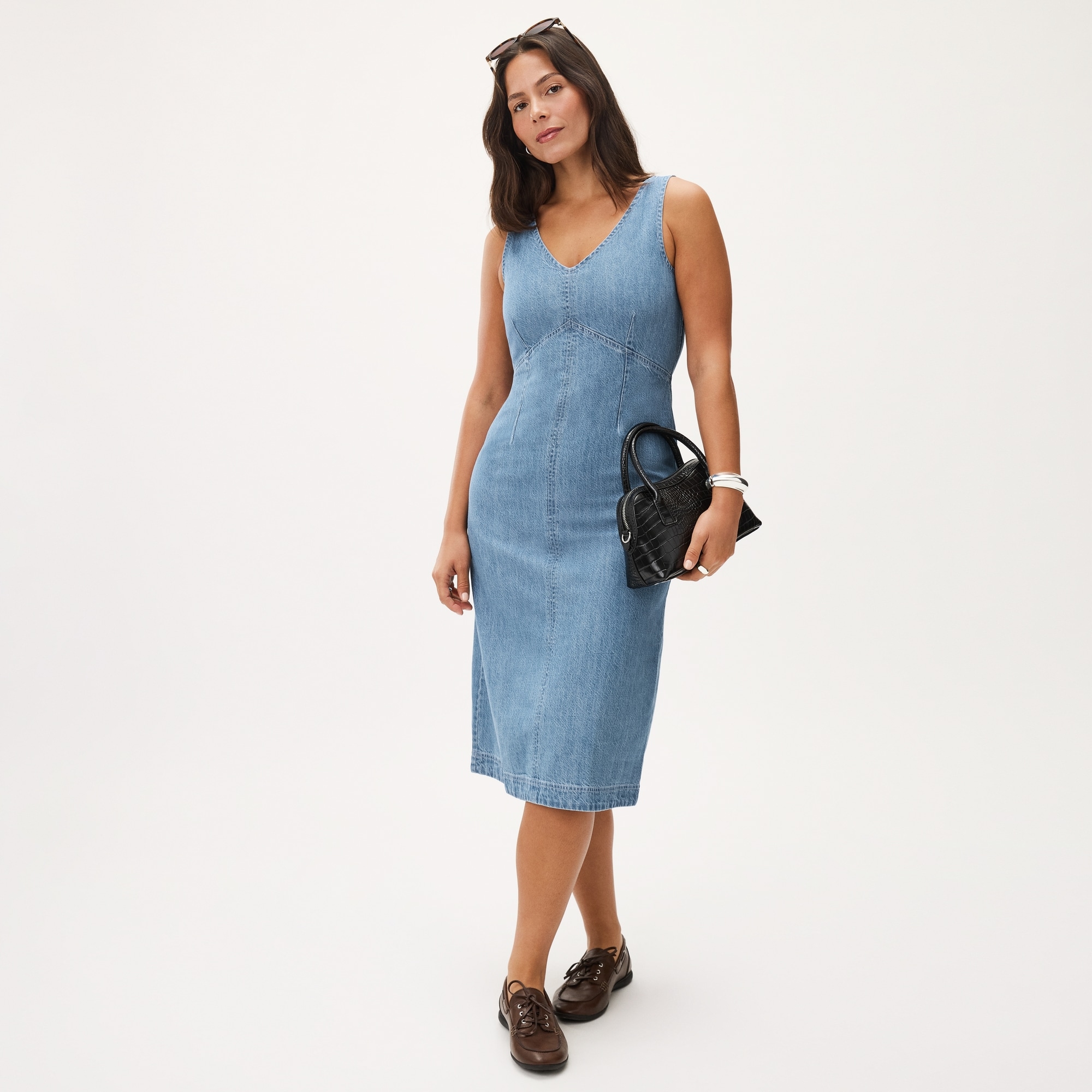 joe fresh denim dress Denim Long Sleeve Midi Dress