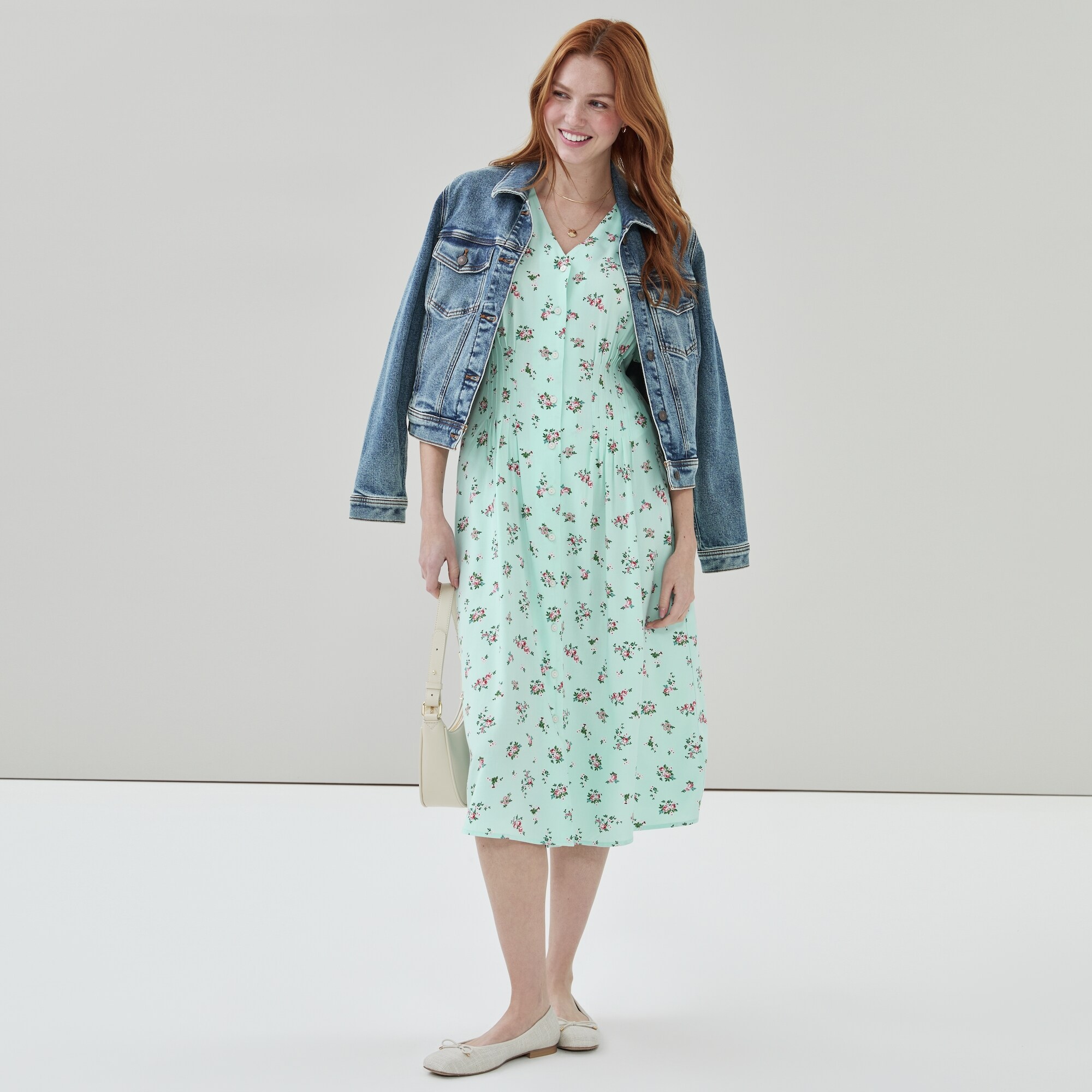 Pintuck Midi Dress