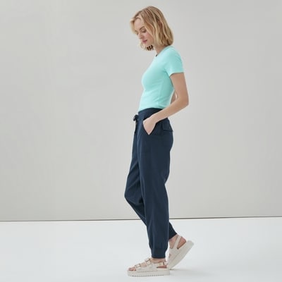Pantalon de jogging à taille mi-haute - Bleu Foncé