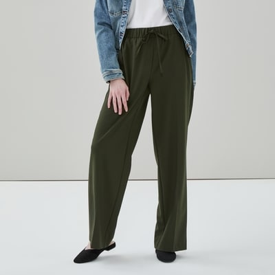 Pantalon de tailleur sans attache à jambe large - Brun Kaki Foncé