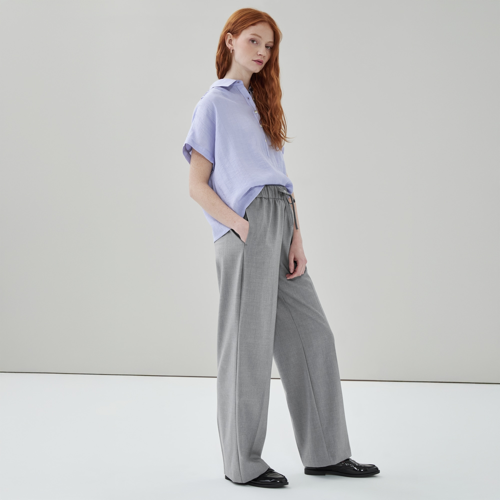 Wide Leg Pull-On Suit Pant in Grey Mix from Joe Fresh