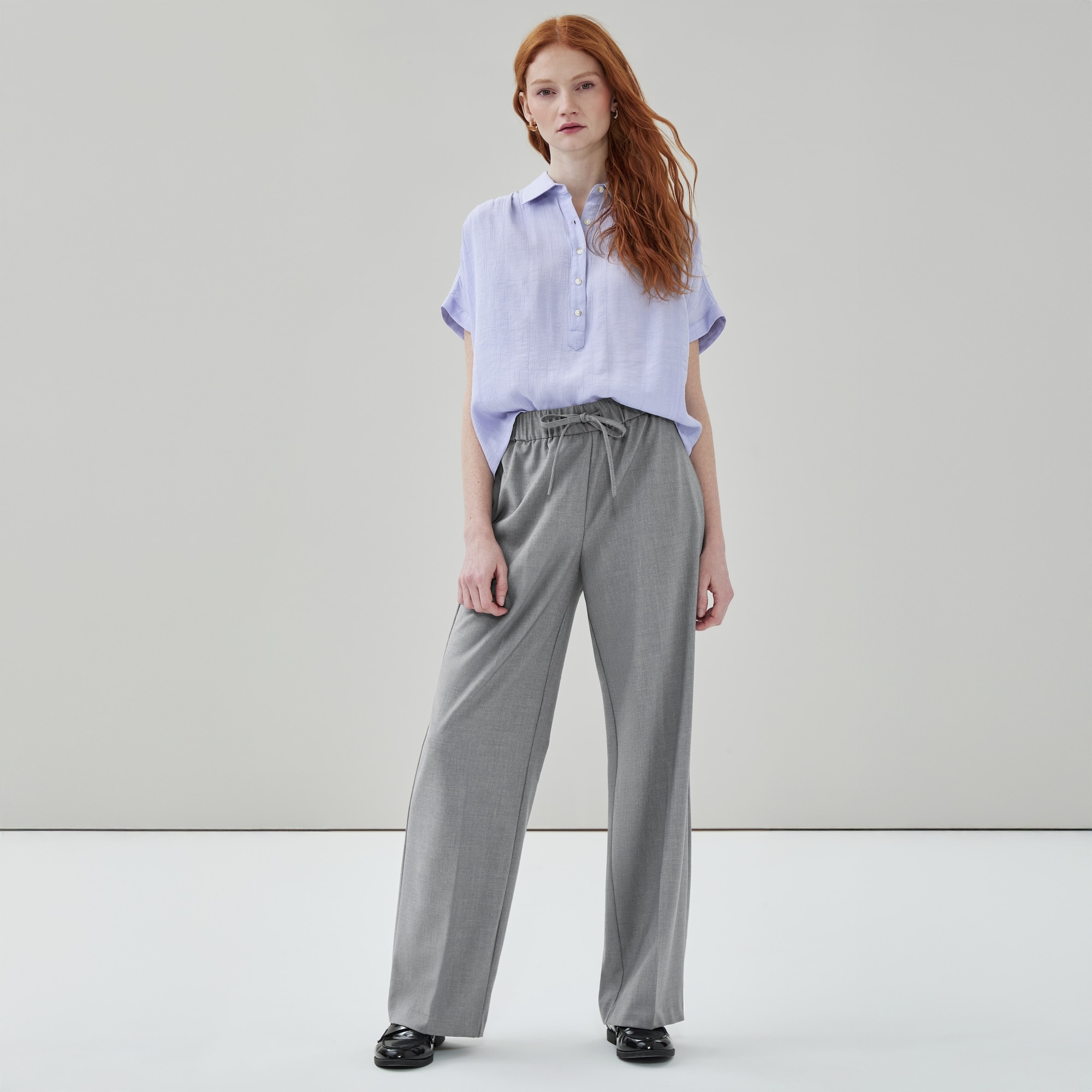 Wide Leg Pull-On Suit Pant in Grey Mix from Joe Fresh
