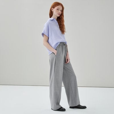 Wide Leg Pull-On Suit Pant - Grey Mix