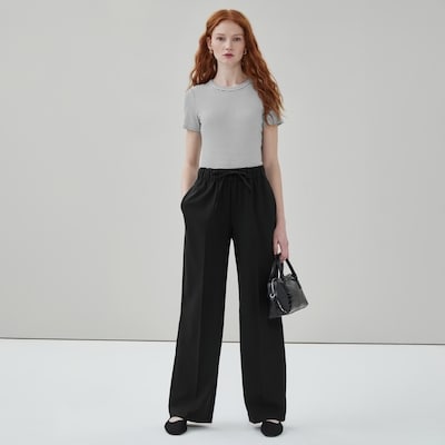 Pantalon de tailleur sans attache à jambe large - Noir JF