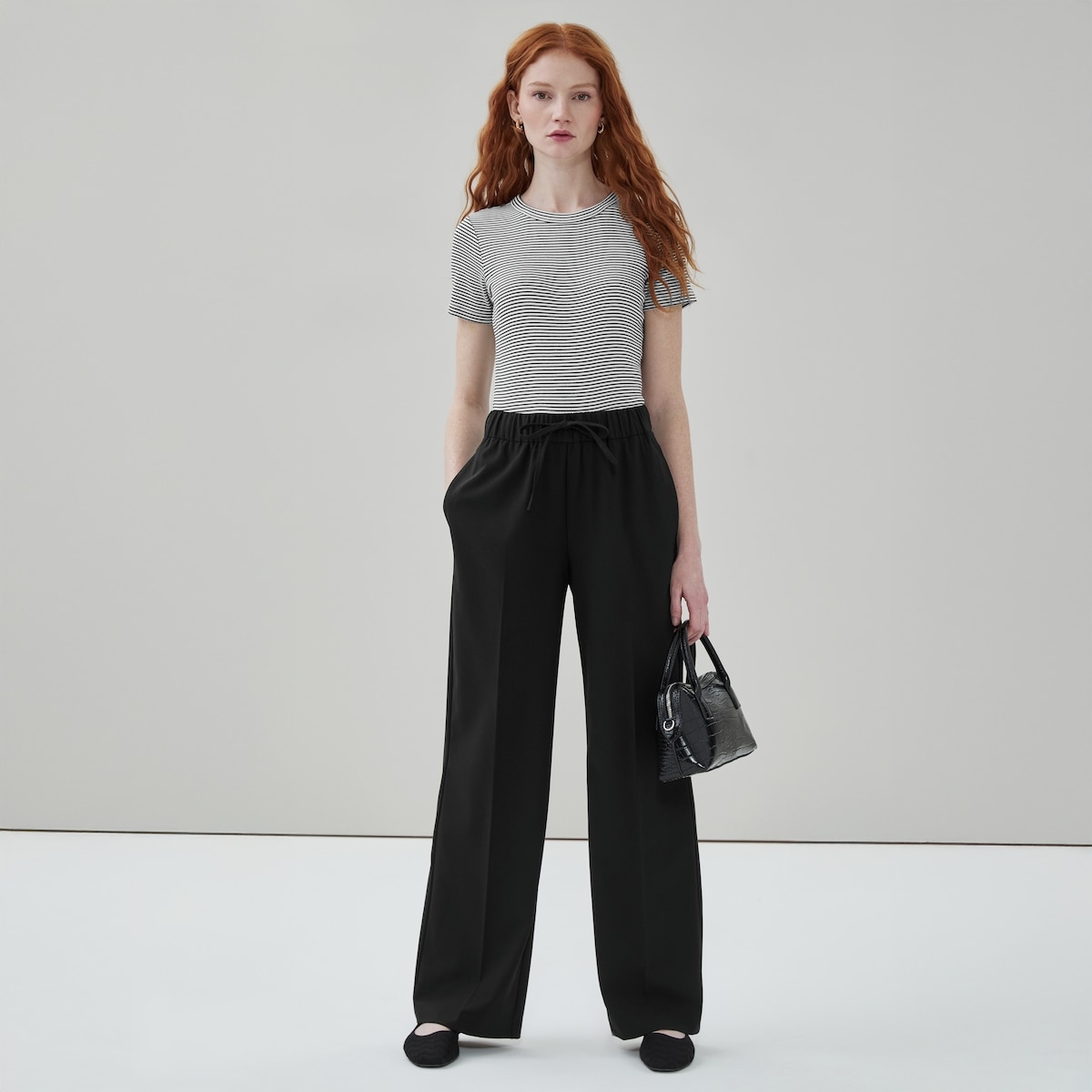 Wide Leg Pull-On Suit Pant - Jf Black