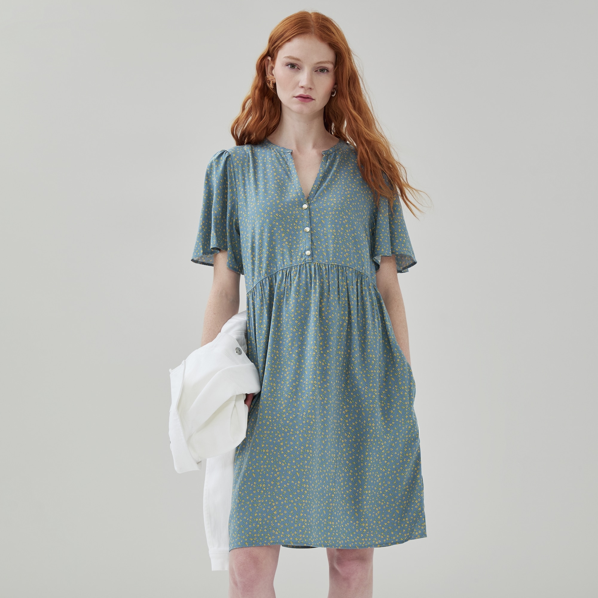 Flutter Sleeve Dress in Blue from Joe Fresh