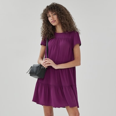 Short Sleeve Tiered Dress - Plum