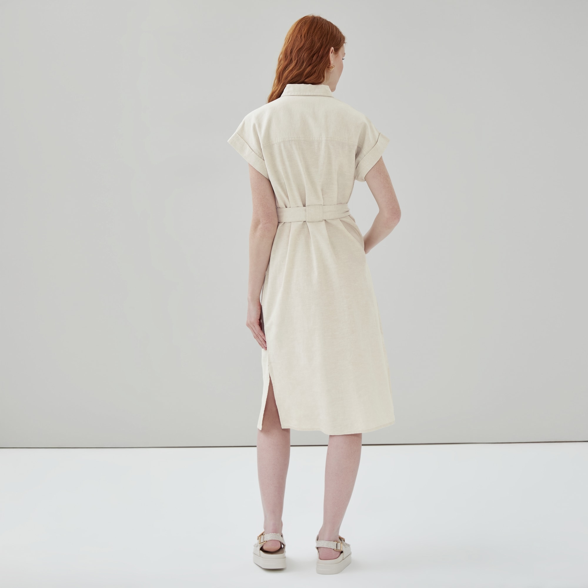 joe fresh linen dress Women+ Linen Cotton Midi Dress in Light Brown from Joe Fresh