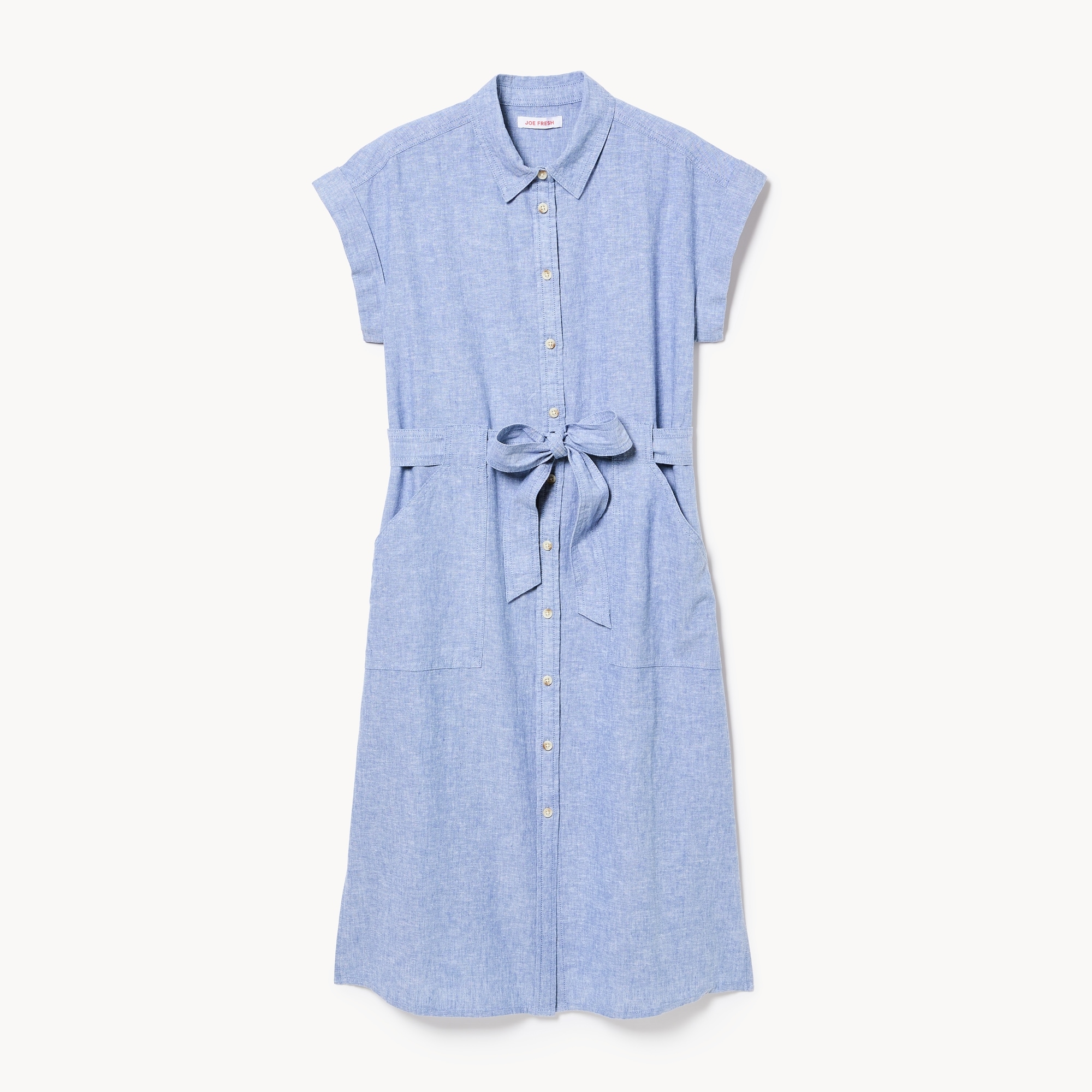 Linen Cotton Midi Dress in Blue Mix from Joe Fresh