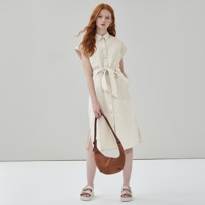 Linen Cotton Midi Dress - Linen