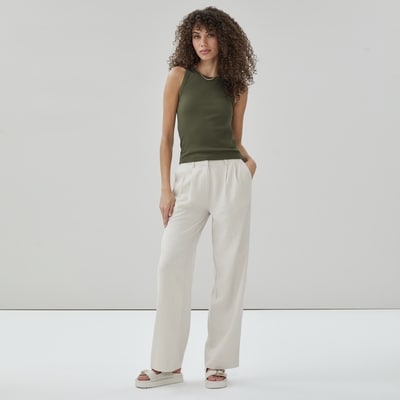 Linen Blend Pleated Trouser - Linen
