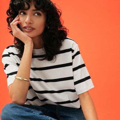 Oversized Striped Cotton T-Shirt - Black