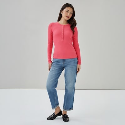 Henley Long Sleeve Top - Pink
