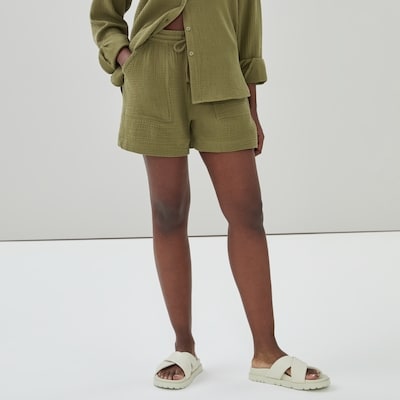 Short sans attache en gaze froissée - Olive