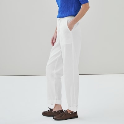 Pantalon retroussable en lin mélangé - Blanc pur