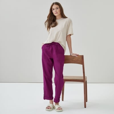 Pantalon retroussable en lin mélangé - Prune