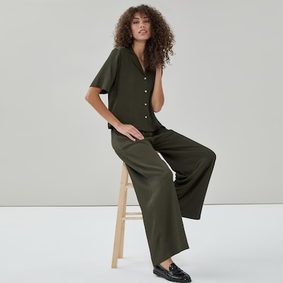 Pantalon sans attache en satin - Brun Kaki Foncé
