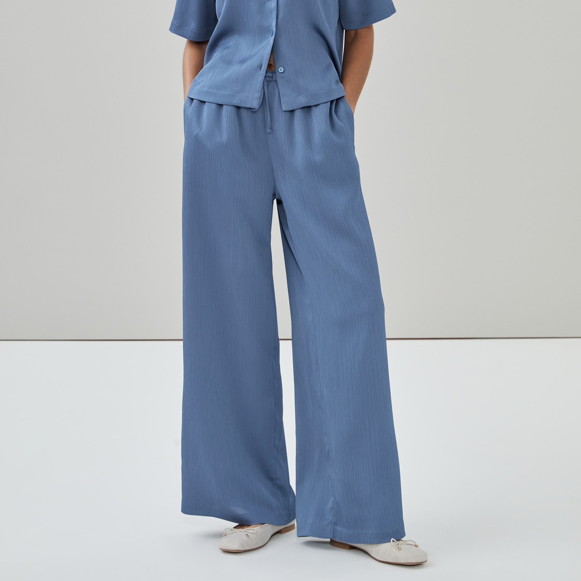 Satin Pull-On Pant in Dusty Blue from Joe Fresh