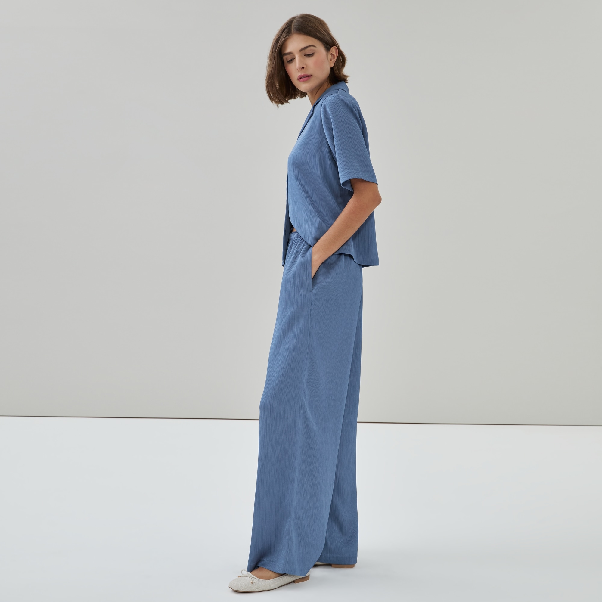 Satin Pull-On Pant in Dusty Blue from Joe Fresh
