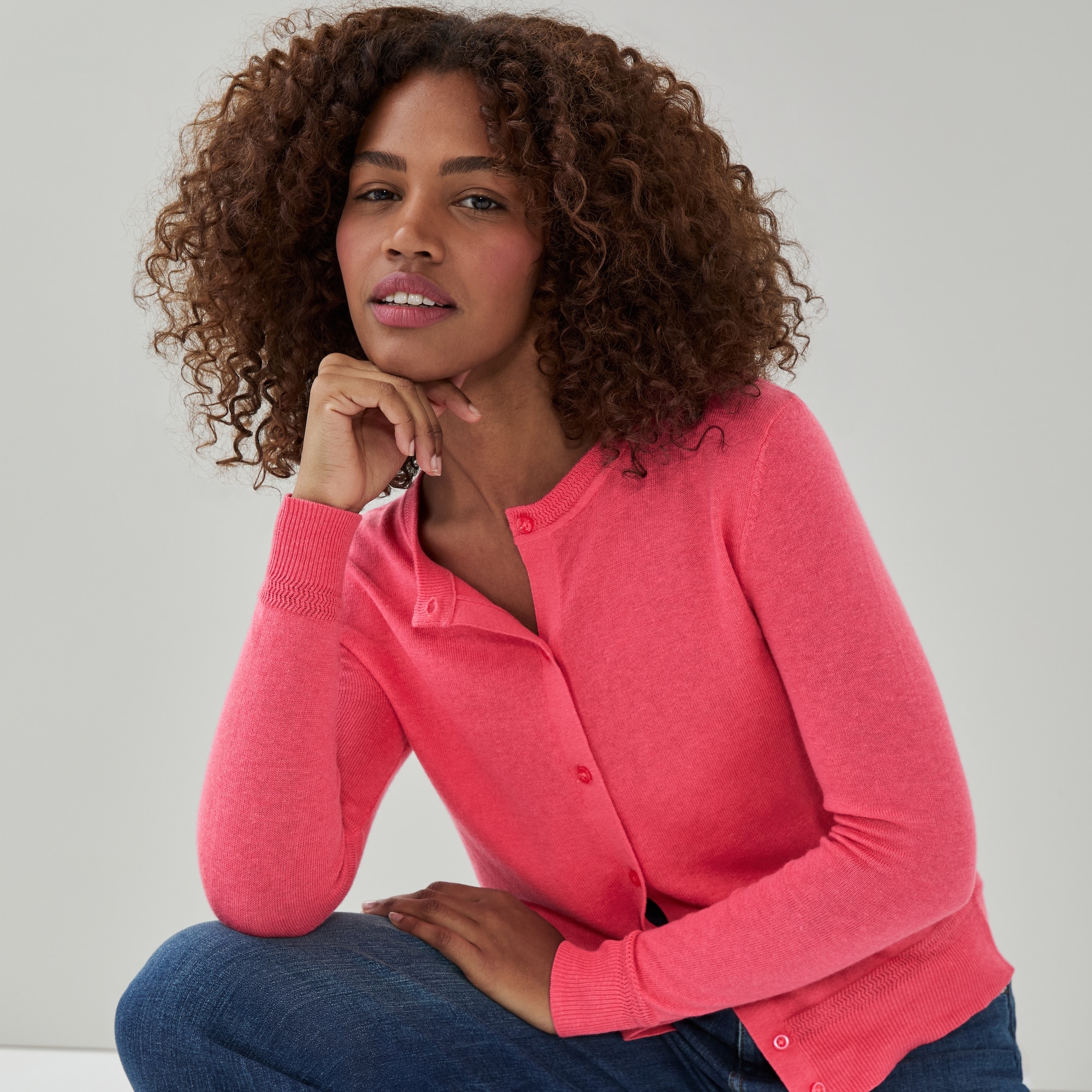 Crewneck Cardigan in Pink from Joe Fresh