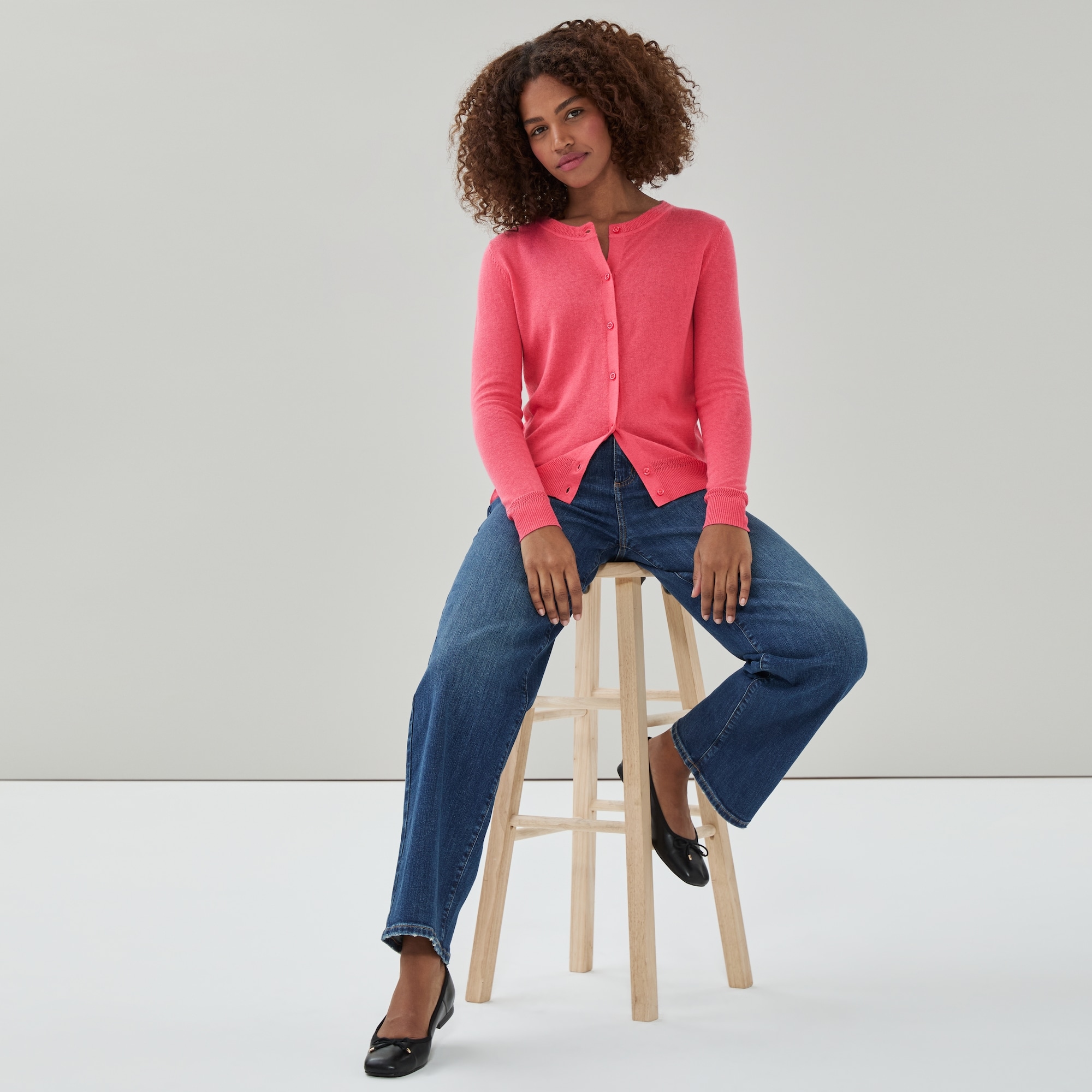 Crewneck Cardigan in Pink from Joe Fresh