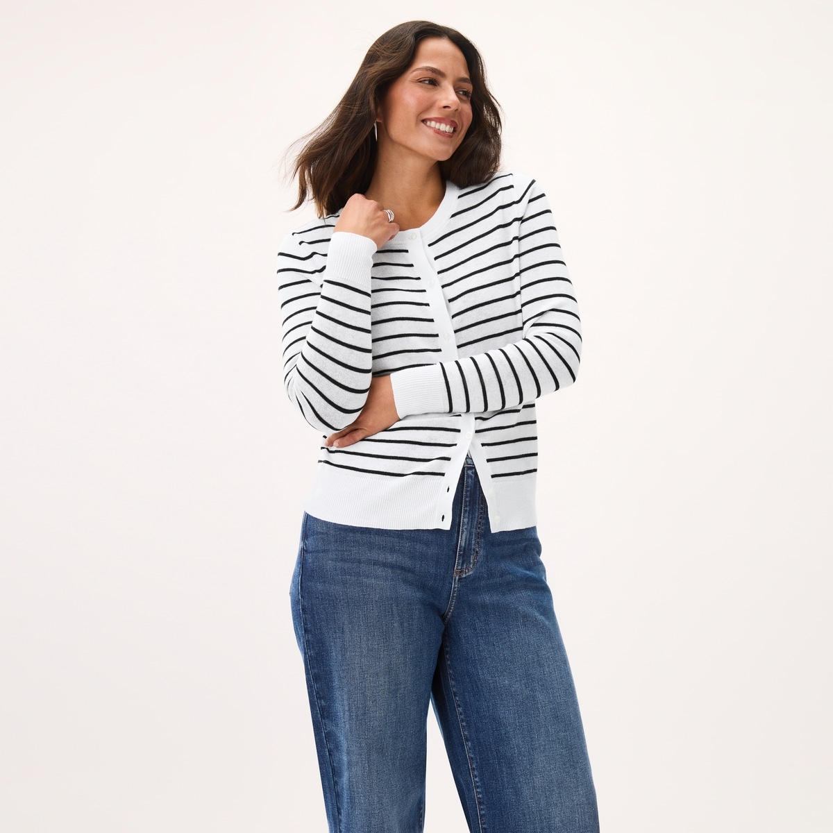 Striped Cardigan - Bright White