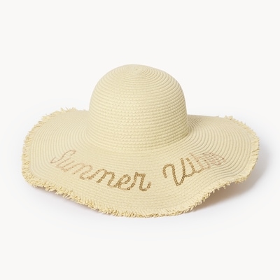 Chapeau de paille imprimé à large bord - Taupe Pâle