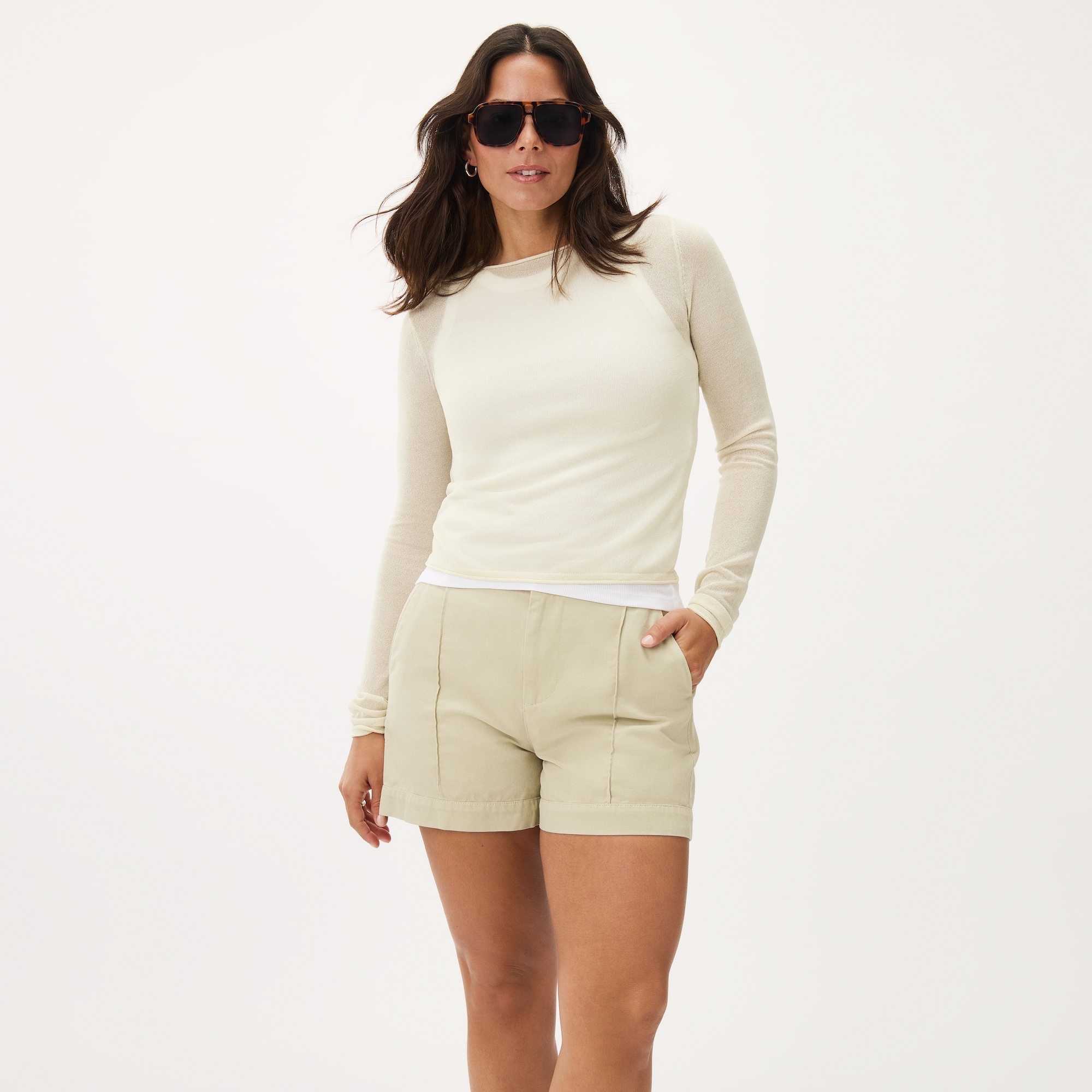 Sheer Long Sleeve Top in Off White from Joe Fresh