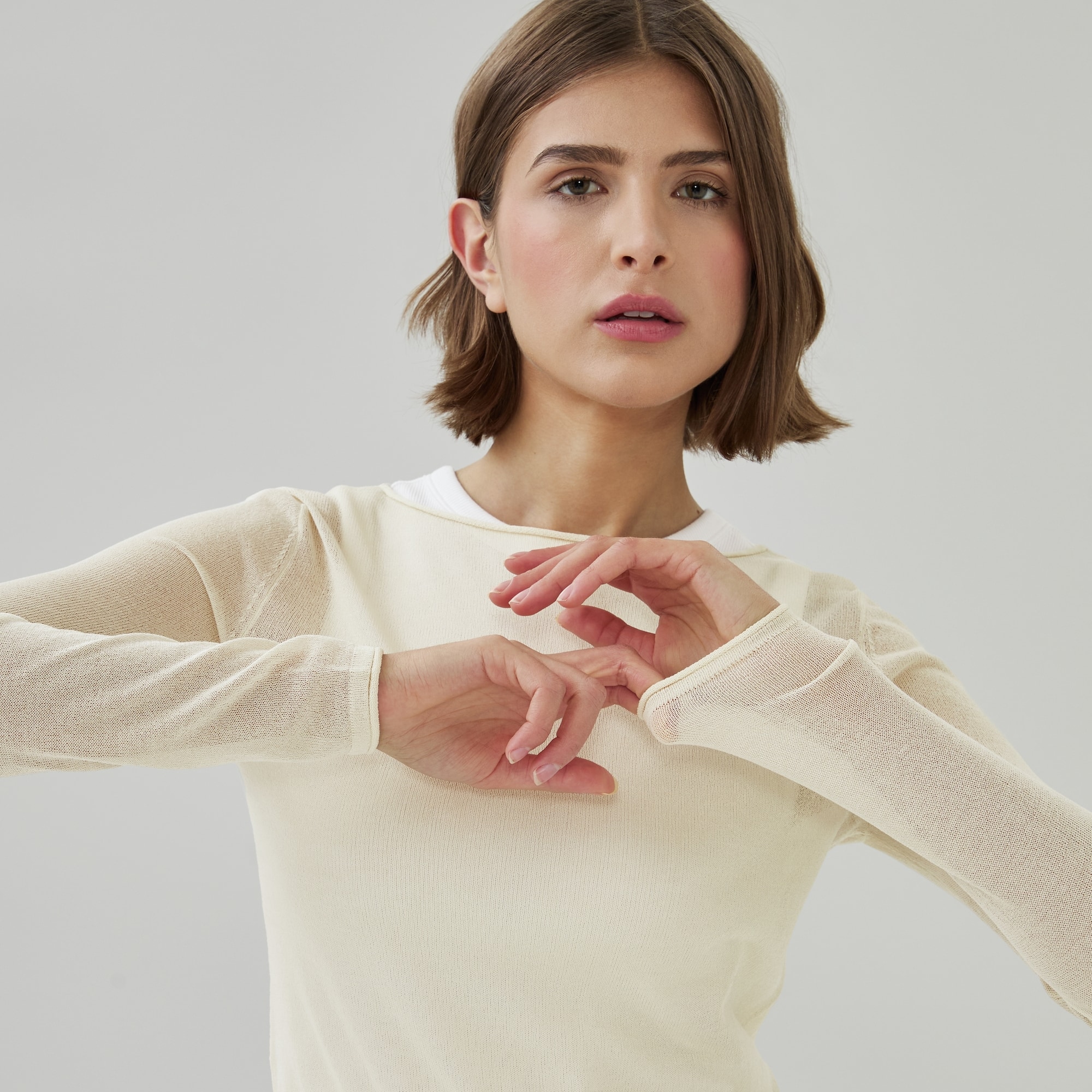 Sheer Long Sleeve Top in Off White from Joe Fresh